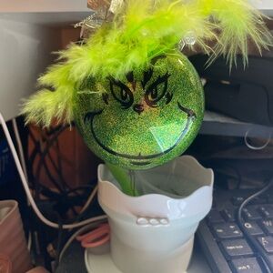 Festive Green Glitter Ornament with Feathers